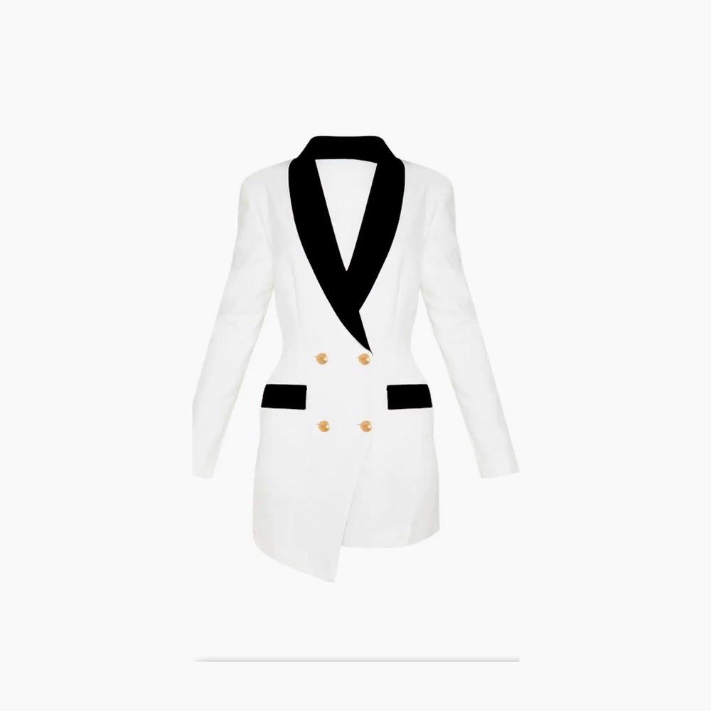 White gold button contrast blazer dress